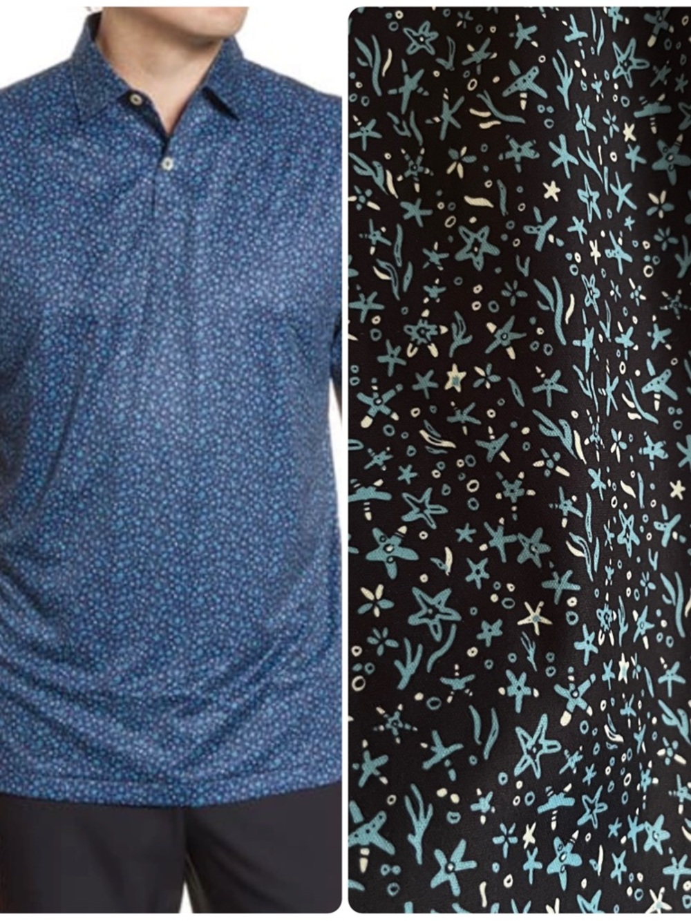 Peter Millar Starfish Print Featherweight Performance Polo‎ In Navy